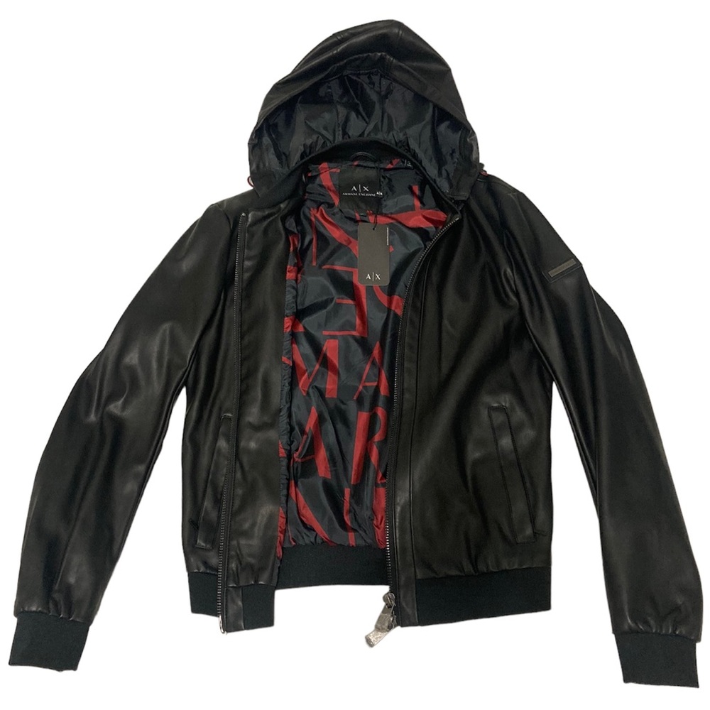 Armani Exchange Hooded Faux Leather Jacket